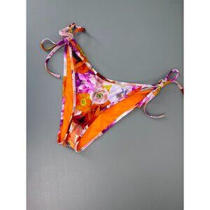 Aerie women's small orange floral cheekiest bikini bottoms‎ side tie swimwear